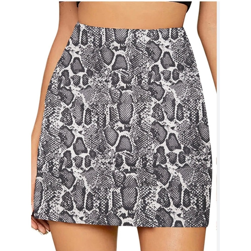 Shinestar Women Snake Print‎ Faux Leather Pencil Skirt Black White Large NWT